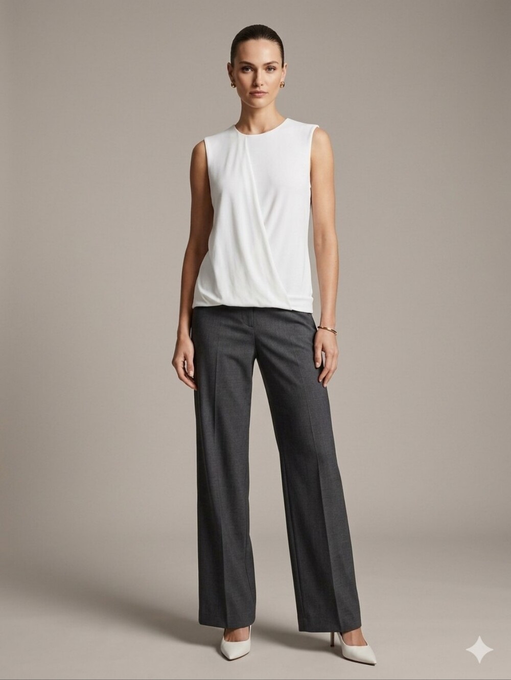 ALC White Sleeveless Faux Wrap Tank Top Blouse